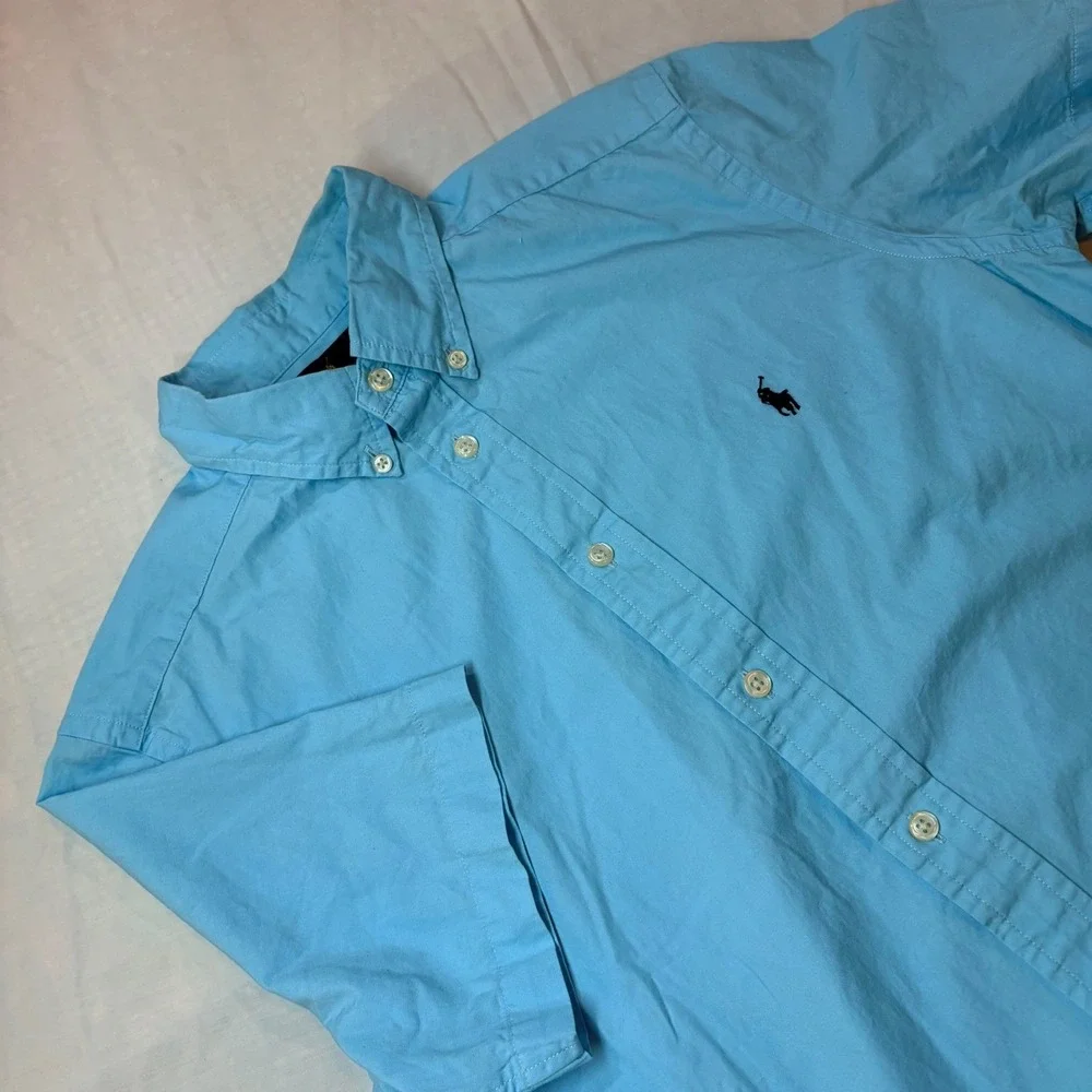 Ralph Lauren Kids Boys‎ Turquoise Blue Short Sleeve Button Down Shirt Sz L 14-16